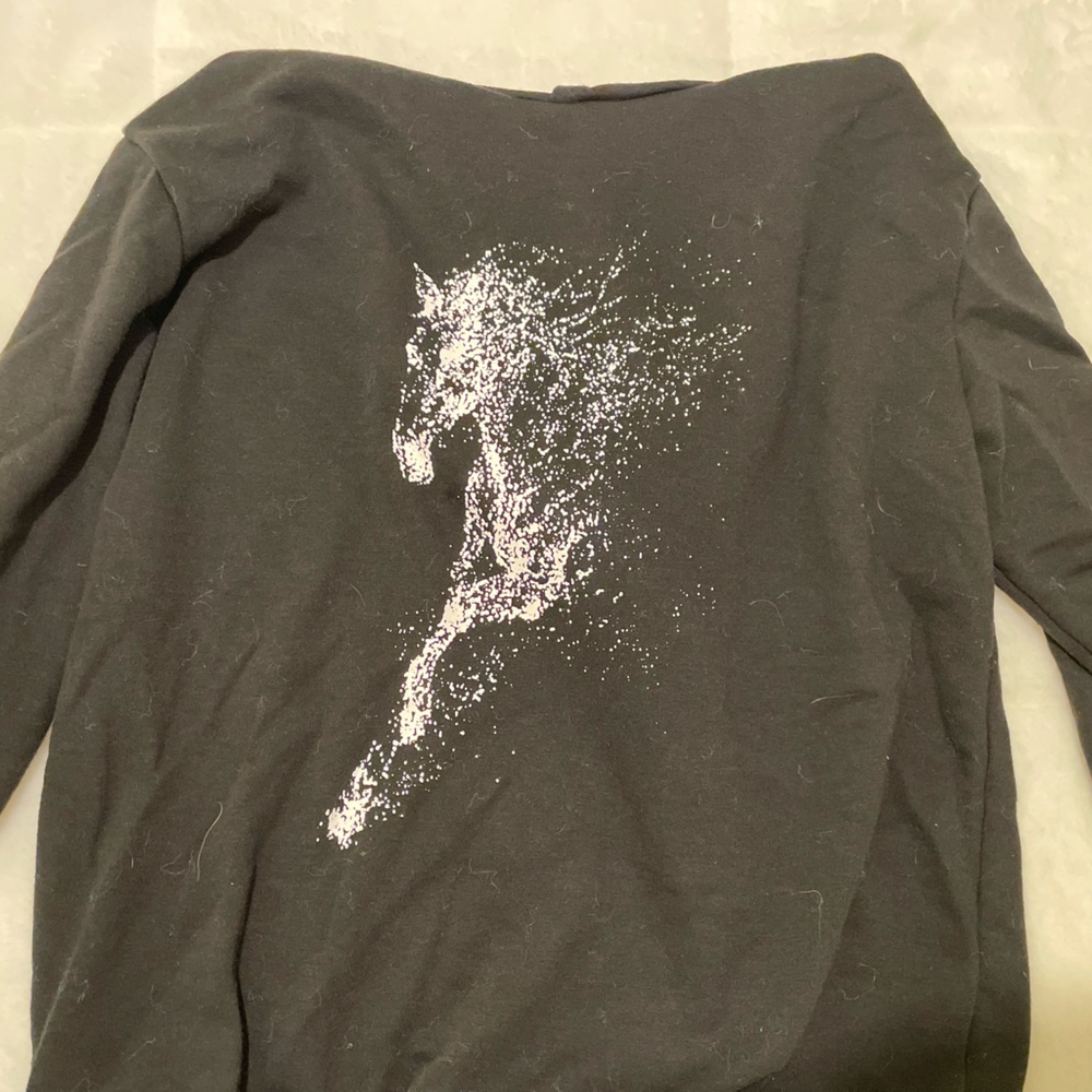 Girls’ Black & White Horse Galloping Art Graphic Long Sleeve Hooded Hoodie